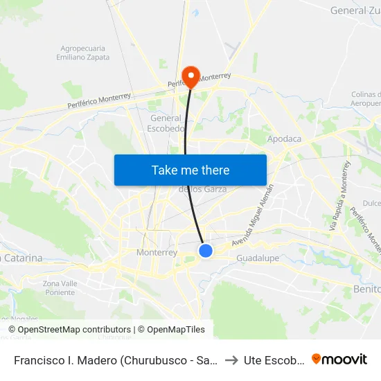 Francisco I. Madero (Churubusco - San Ángel) to Ute Escobedo map