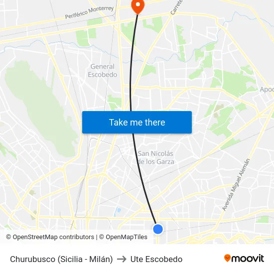 Churubusco (Sicilia - Milán) to Ute Escobedo map