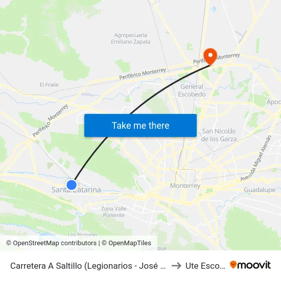 Carretera A Saltillo (Legionarios - José María Morelos) to Ute Escobedo map