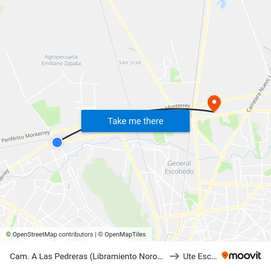 Cam. A Las Pedreras (Libramiento Noroeste - Anillo Periférico) to Ute Escobedo map