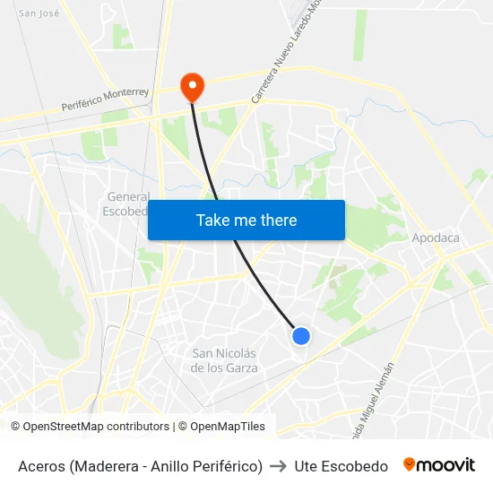 Aceros (Maderera - Anillo Periférico) to Ute Escobedo map