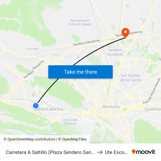 Carretera A Saltillo (Plaza Sendero Santa Catarina) to Ute Escobedo map
