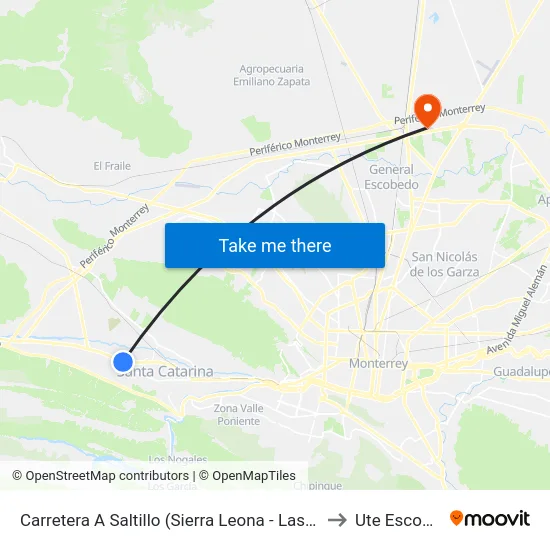Carretera A Saltillo (Sierra Leona - Las Anacuas) to Ute Escobedo map
