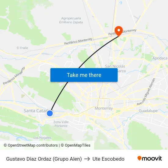 Gustavo Díaz Ordaz (Grupo Alen) to Ute Escobedo map