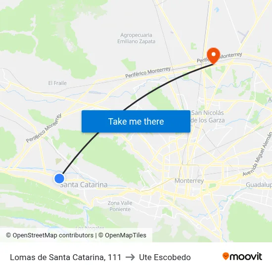 Lomas de Santa Catarina, 111 to Ute Escobedo map