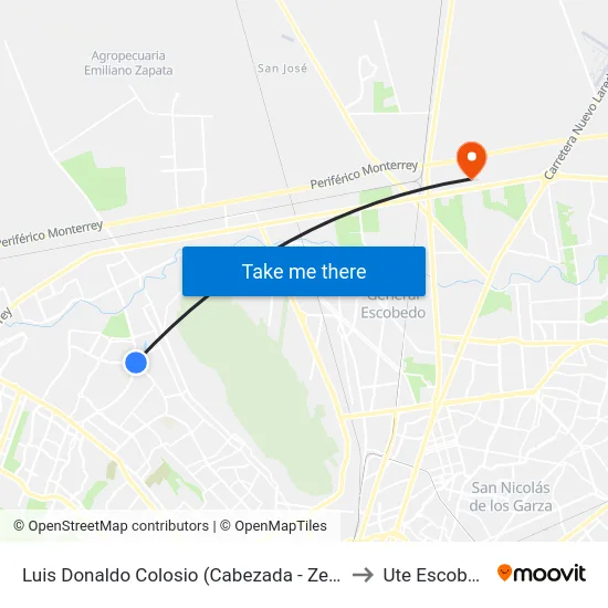 Luis Donaldo Colosio (Cabezada - Zepelín) to Ute Escobedo map