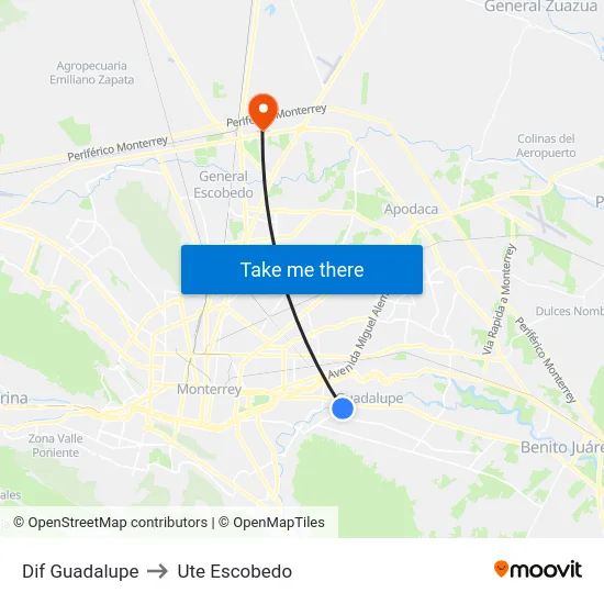 Dif Guadalupe to Ute Escobedo map