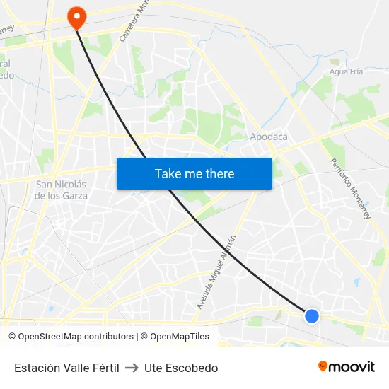 Estación Valle Fértil to Ute Escobedo map