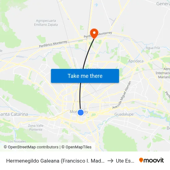 Hermenegildo Galeana (Francisco I. Madero - José María Arteaga) to Ute Escobedo map