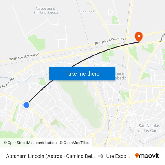 Abraham Lincoln (Astros - Camino Del Pastizal) to Ute Escobedo map