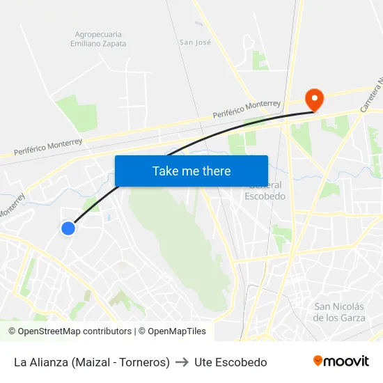 La Alianza (Maizal - Torneros) to Ute Escobedo map