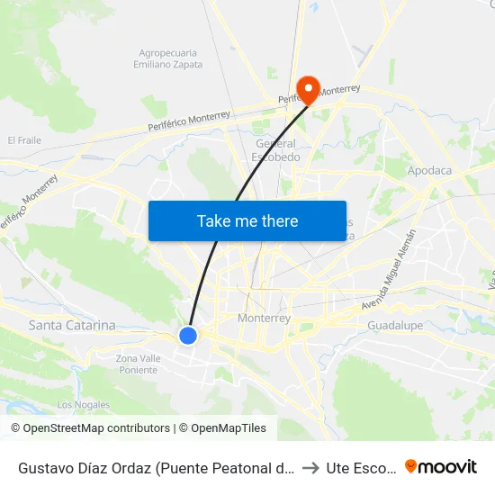 Gustavo Díaz Ordaz (Puente Peatonal de Club de Tiro) to Ute Escobedo map