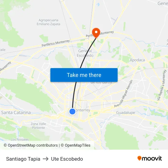 Santiago Tapia to Ute Escobedo map