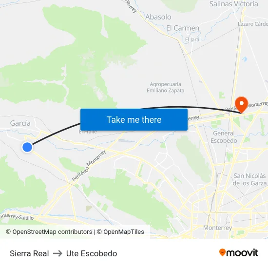 Sierra Real to Ute Escobedo map