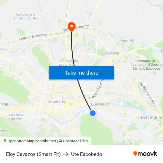 Eloy Cavazos (Smart Fit) to Ute Escobedo map