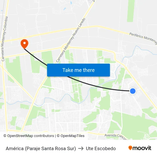 América (Paraje Santa Rosa Sur) to Ute Escobedo map