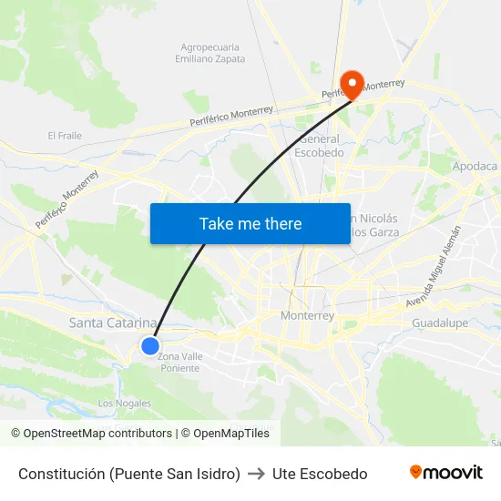 Constitución (Puente San Isidro) to Ute Escobedo map