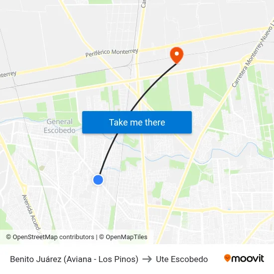 Benito Juárez (Aviana - Los Pinos) to Ute Escobedo map
