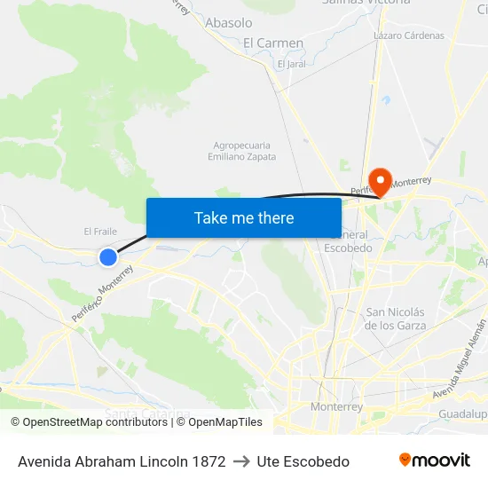 Avenida Abraham Lincoln 1872 to Ute Escobedo map