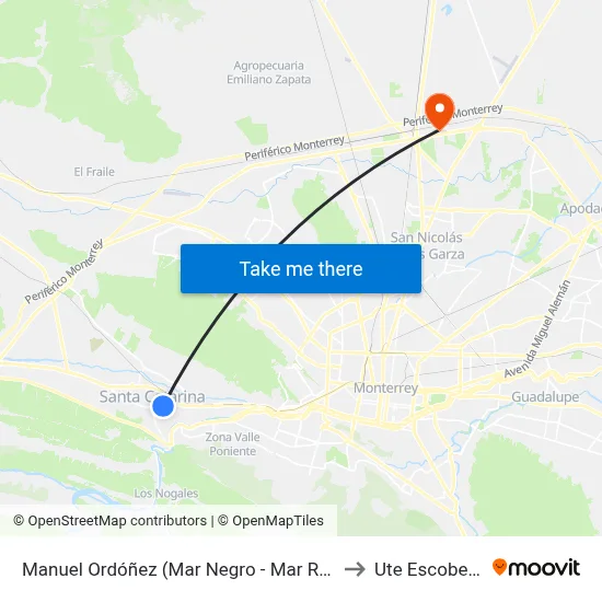 Manuel Ordóñez (Mar Negro - Mar Rojo) to Ute Escobedo map