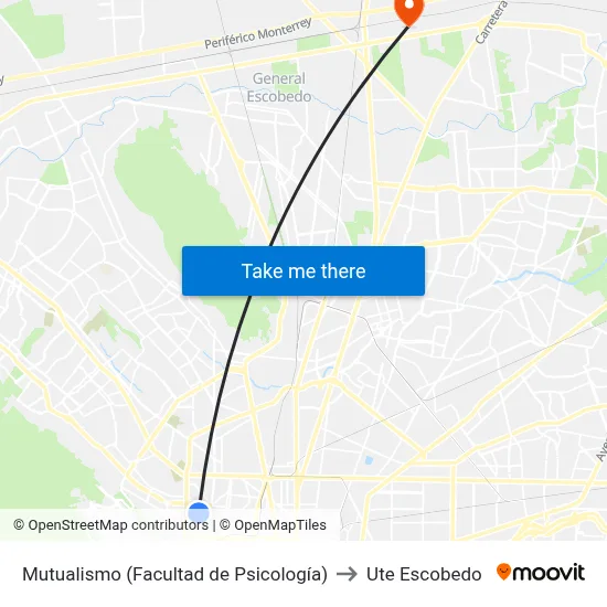 Mutualismo (Facultad de Psicología) to Ute Escobedo map