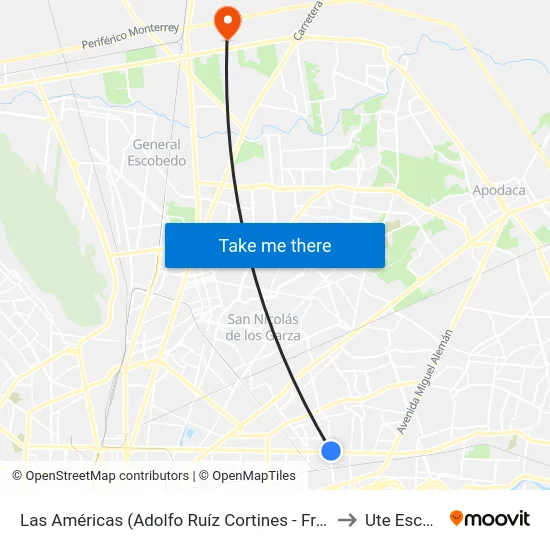 Las Américas (Adolfo Ruíz Cortines - Francisco Sarabia) to Ute Escobedo map