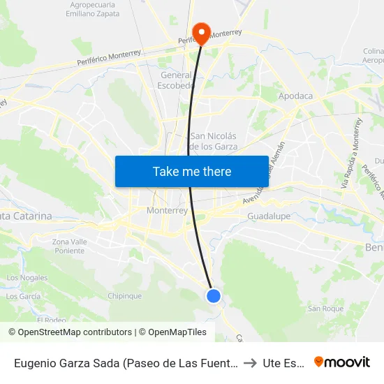 Eugenio Garza Sada (Paseo de Las Fuentes - Paseo de Las Fuentes) to Ute Escobedo map