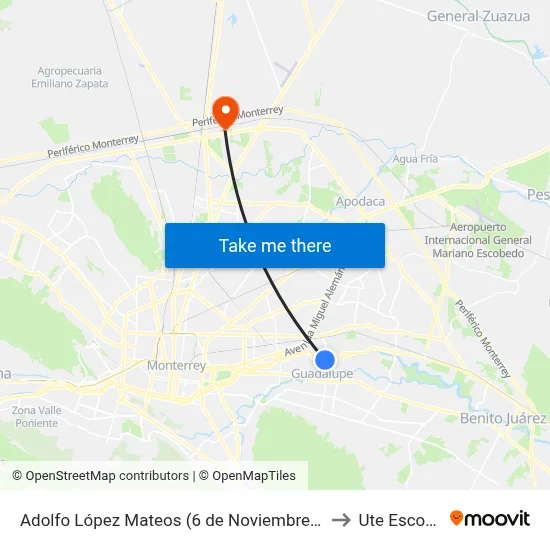 Adolfo López Mateos (6 de Noviembre - 2 de Abril) to Ute Escobedo map