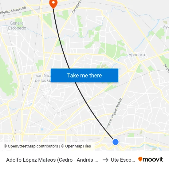Adolfo López Mateos (Cedro - Andrés Quintana Roo) to Ute Escobedo map