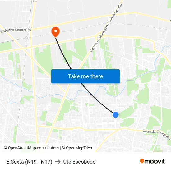 E-Sexta (N19 - N17) to Ute Escobedo map