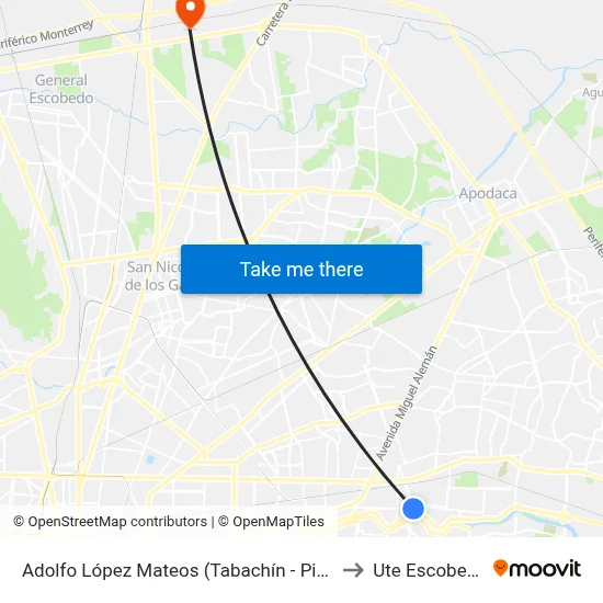 Adolfo López Mateos (Tabachín - Pino) to Ute Escobedo map