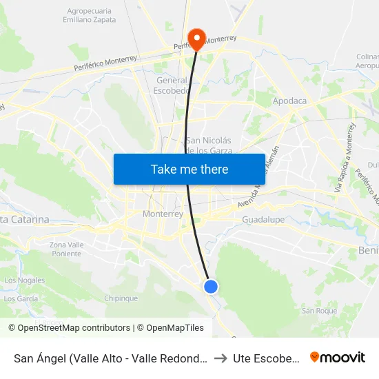 San Ángel (Valle Alto - Valle Redondo) to Ute Escobedo map