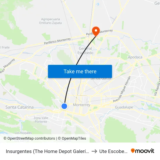 Insurgentes (The Home Depot Galerías) to Ute Escobedo map