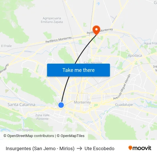 Insurgentes (San Jemo - Mirlos) to Ute Escobedo map