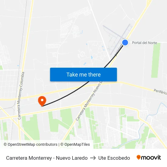 Carretera Monterrey - Nuevo Laredo to Ute Escobedo map