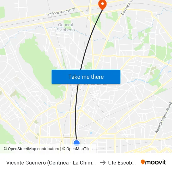Vicente Guerrero (Céntrica - La Chimenea) to Ute Escobedo map