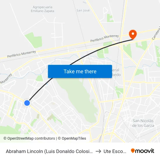 Abraham Lincoln (Luis Donaldo Colosio - Astros) to Ute Escobedo map
