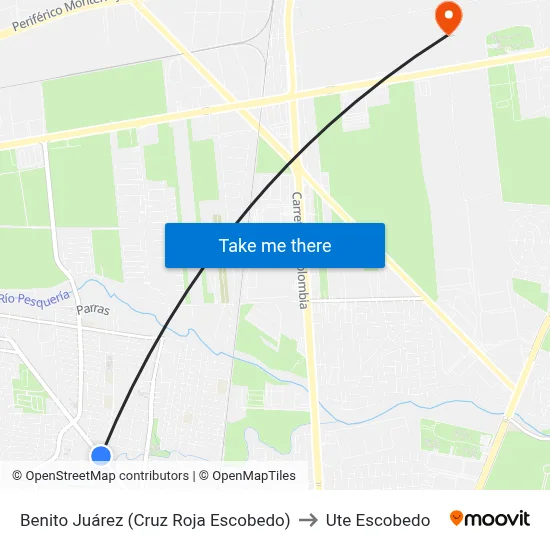 Benito Juárez (Cruz Roja Escobedo) to Ute Escobedo map