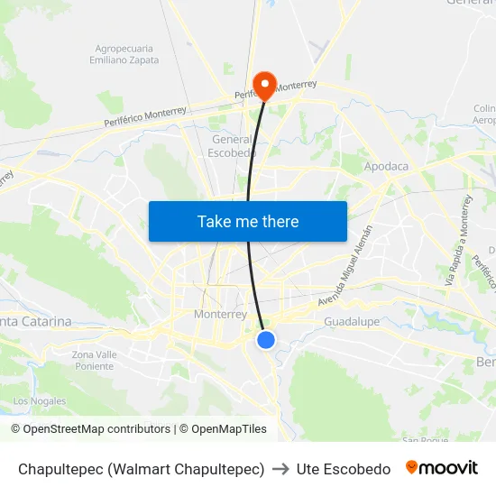 Chapultepec (Walmart Chapultepec) to Ute Escobedo map