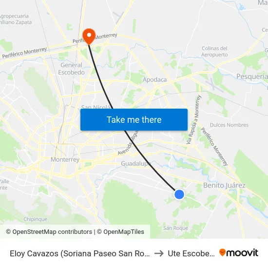 Eloy Cavazos (Soriana Paseo San Roque) to Ute Escobedo map