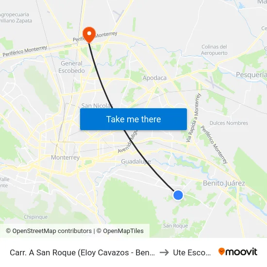 Carr. A San Roque (Eloy Cavazos - Benito Juárez) to Ute Escobedo map