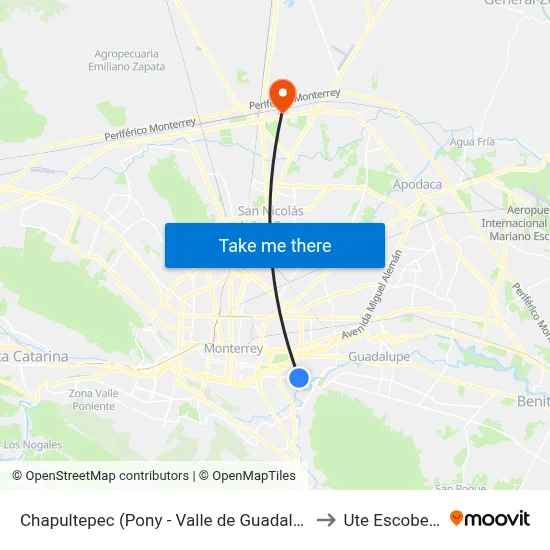Chapultepec (Pony - Valle de Guadalupe) to Ute Escobedo map