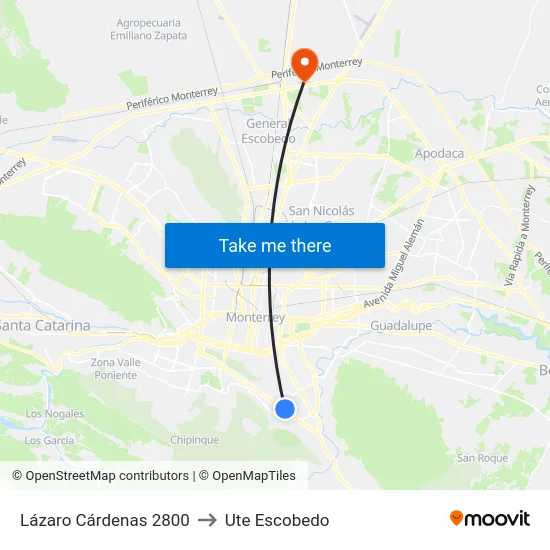 Lázaro Cárdenas (Soriana Las Torres) to Ute Escobedo map