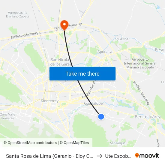 Santa Rosa de Lima (Geranio - Eloy Cavazos) to Ute Escobedo map
