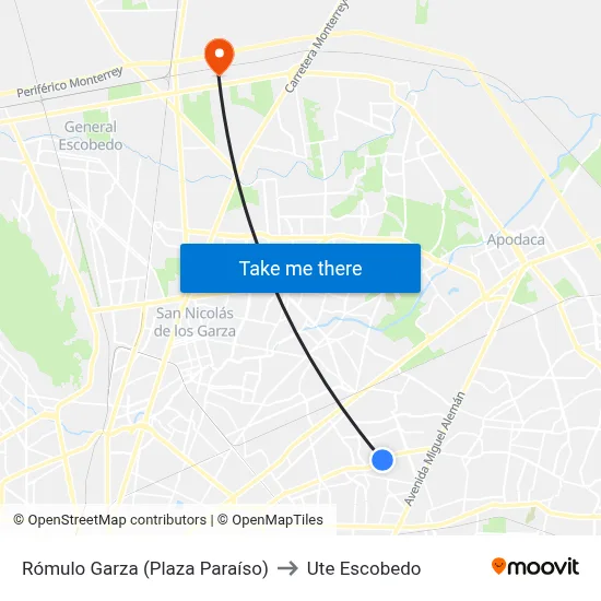 Rómulo Garza (Plaza Paraíso) to Ute Escobedo map