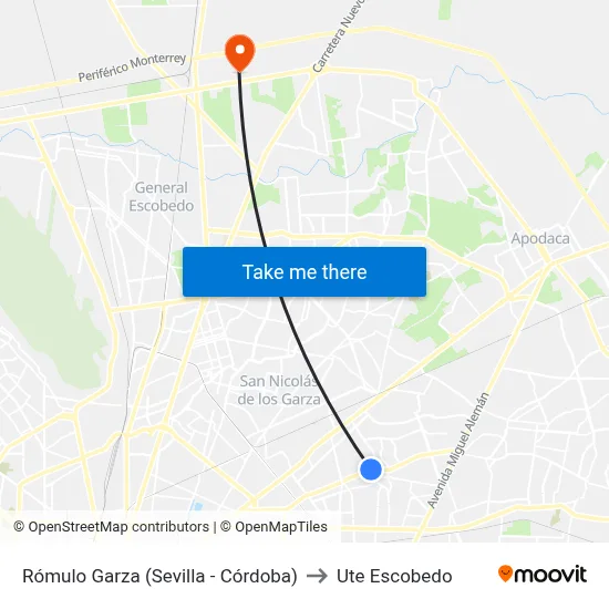 Rómulo Garza (Sevilla - Córdoba) to Ute Escobedo map