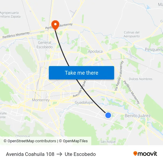 Avenida Coahuila 108 to Ute Escobedo map