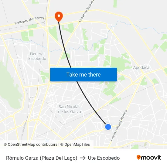 Rómulo Garza (Plaza Del Lago) to Ute Escobedo map