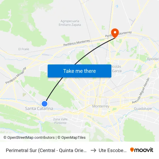 Perimetral Sur (Central - Quinta Oriente) to Ute Escobedo map