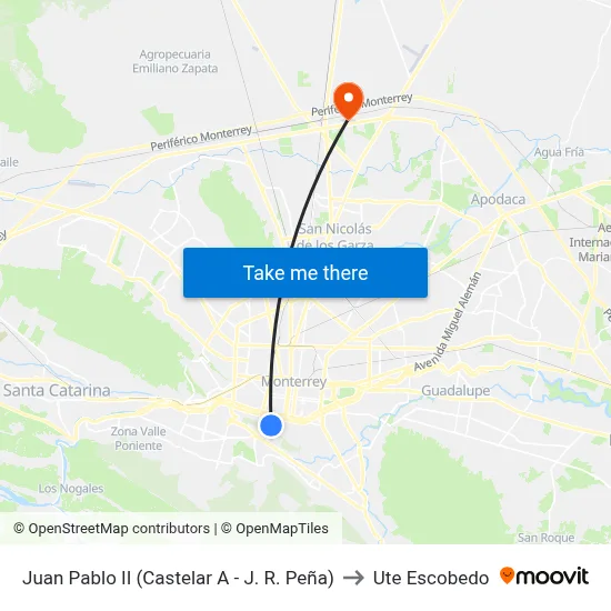 Juan Pablo II (Castelar A - J. R. Peña) to Ute Escobedo map